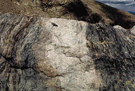 Granite sill intruding gneiss, Colorado.
