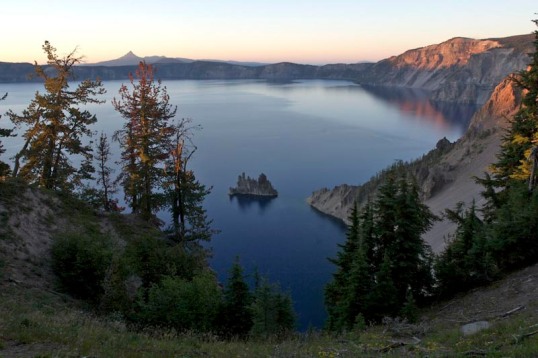 Phantom Ship, in Crater Lake's southeast corner, is made of the caldera's oldest known rock, at 400,000 years old.