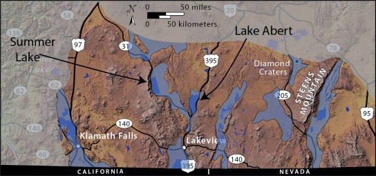 Distribution of Pleistocene lakes in the southern Oregon Basin and Range.