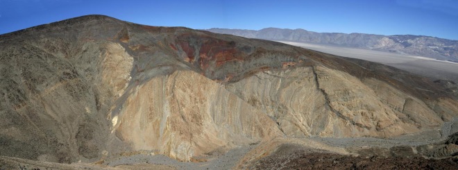 View of canyon wall on west side of Panamint Valley in SE California --part of Death Valley National Park.  See photo below for interpretation.
