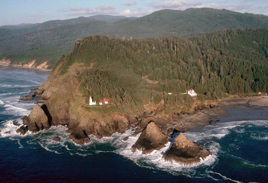 Headland and lighthouse, Heceta Head, Oregon